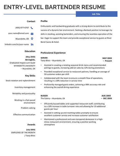 9 Bartender Resume Examples With Writing Tips