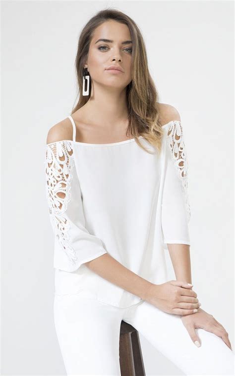 White Lace Detail Cold Shoulder Top Urban Touch Silkfred Us Tops