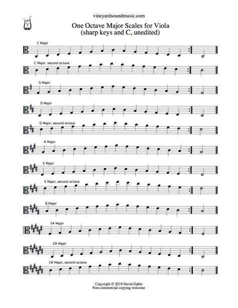 Viola Major Scales One Octave Sharp Keys And C Vineyard Sound Music