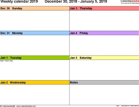 Weekly Calendars 2019 For Word 12 Free Printable Templates