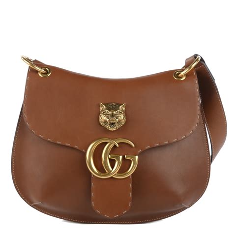 Gucci Calfskin Gg Marmont Shoulder Bag Brown 141613