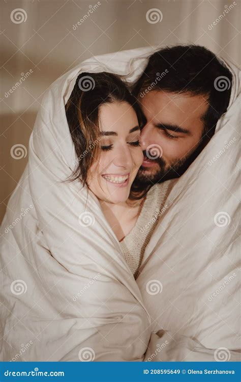 Romantic Hugging Couple Under The Blanket Stock Image Image Of Holiday Human 208595649