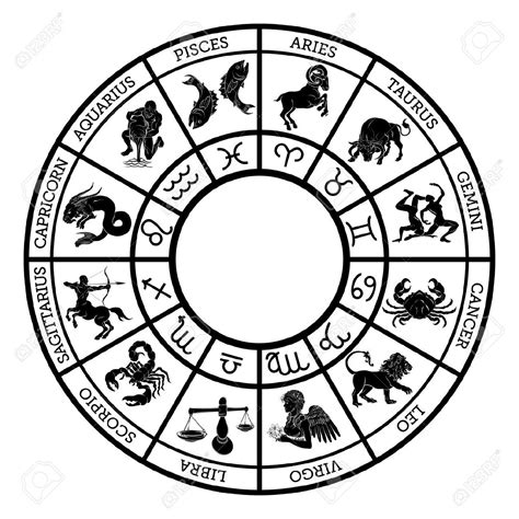 The Twelve Zodiac Signs In Black And White On A Circle With Symbols For
