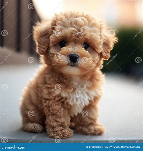 Adorable Small Maltipoo With Curly Fur And Brown Eyes Looking At Camera