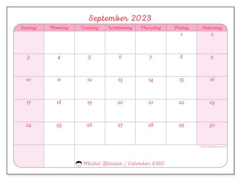 September 2023 Printable Calendar “63ss” Michel Zbinden Uk
