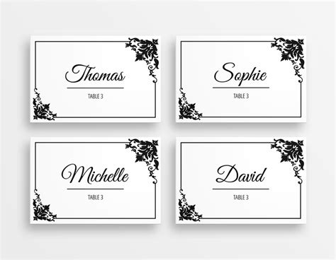 Name Cards For Tables Template Williamson