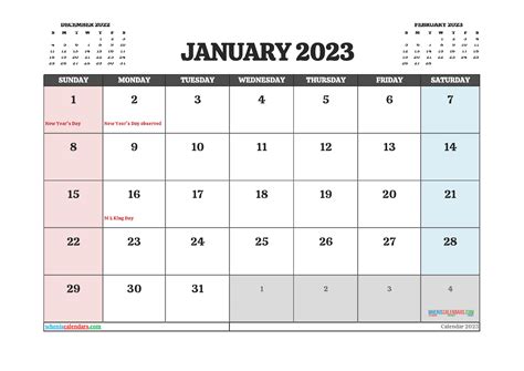 Printable January 2023 Calendar Free 12 Templates