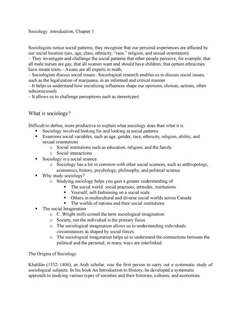 Sociology 111 Textbook Notes Sociology Introduction Chapter 1
