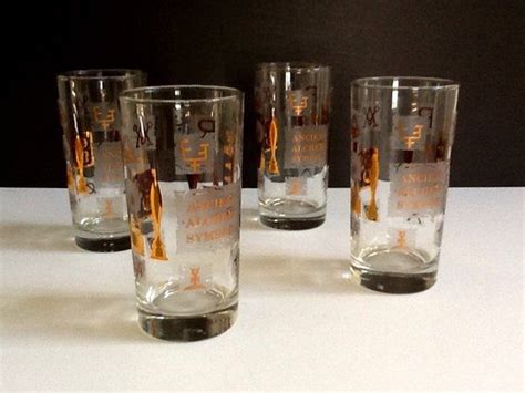 Vintage Libbey Ancient Alchemy Symbols Tumbler Set 4 Tom Collins Glasses Frosted And Gold