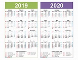 2019 And 2020 Calendar Printable With Holidays Word, PDF