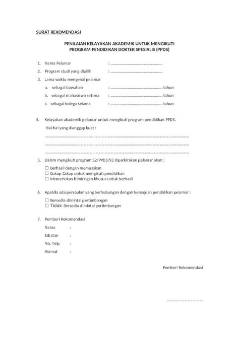 Docx Form Surat Rekomendasi Ppds Ugm Dokumentips
