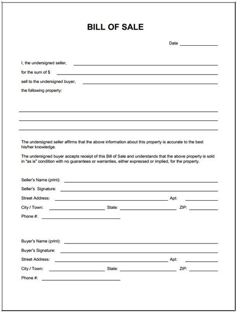 Bill Of Sale Free Printable Pdf
