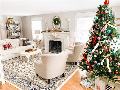Cozy Christmas Living Room With Unique Loom Rugs Styled With Lace
