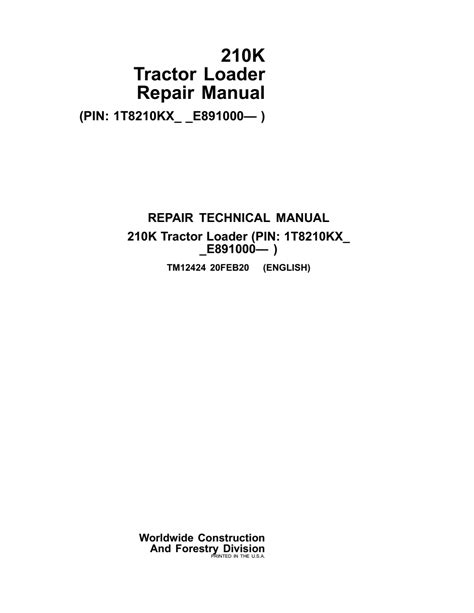 John Deere It4s3b Tractor Loaders Models 210k Repair Service Manual