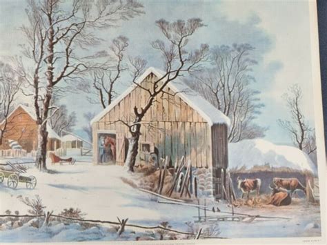 Currier And Ives A Homestead In Winter Print Old Antique Lithograph