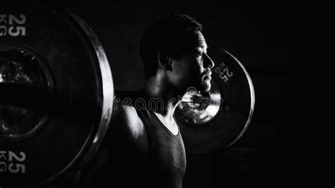 Asian Strong Athletic Man Having Workout And Bodybuilding With Barbells Weight Lifting Backsquat