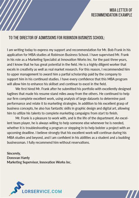 Recommendation Letter For An Mba