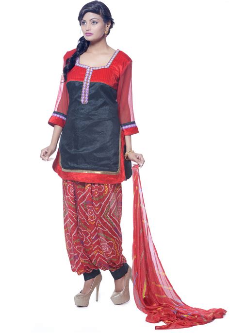 Embroidered Dupion Silk Punjabi Suit In Black Kjn1728