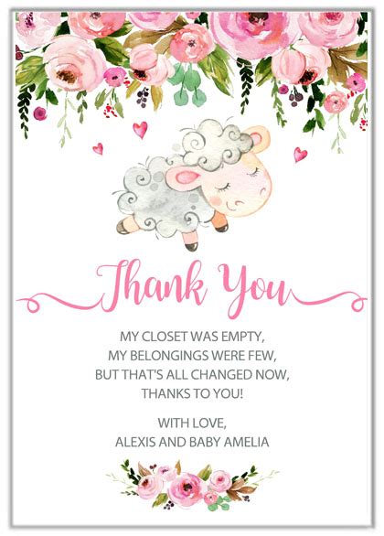 20 baby shower thank you post cards postcards save$$$. Lamb Girl Baby Shower Thank You Cards