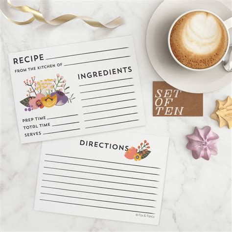 Floral Recipe Cards Set Of 10 Fox And Fancy