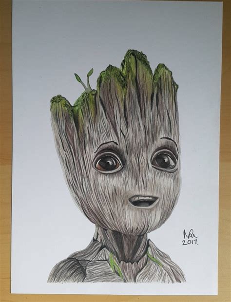Original Drawing Baby Groot Guardians Of The Galaxy Etsy