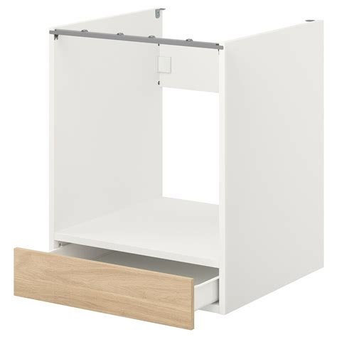 ENHET Benkeskap for ovn, m skuff - hvit/eikemønstret - IKEA