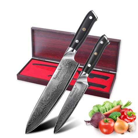 Sunnecko 2pcs Kitchen Knives Set Damascus Chef Utility Knife With T