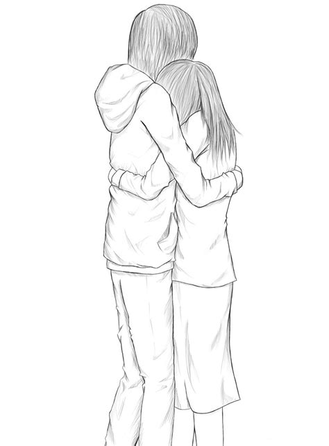 A Drawing Of Two People Hugging Each Other