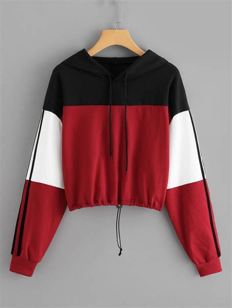 color block drawstring hoodie shein sheinside hoodie fashion trendy hoodies fashion