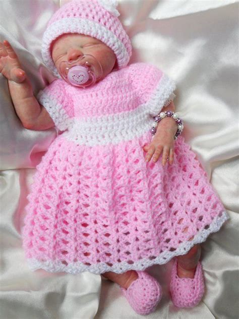 Baby Layette 3 Piece Set Crochet Pattern Simple Shells Dress Etsy