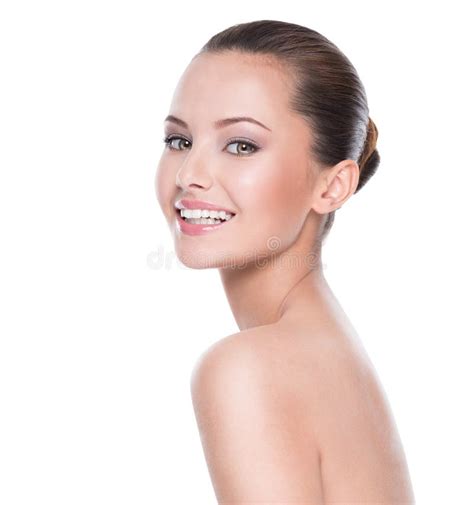 Beautiful Face Of Smiling Woman With Clean Fresh Skin Stock Photo