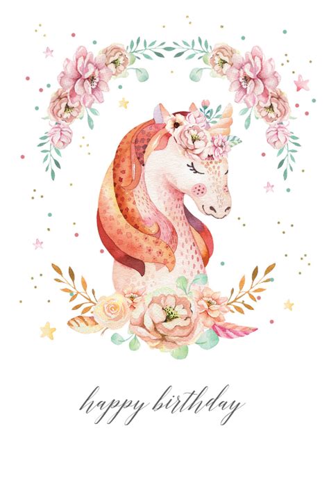 Floral Wreath Unicorn Birthday Card Free Greetings Island