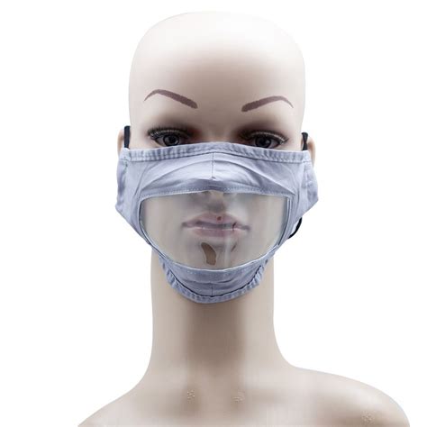 Adult Mask Fabric Clear Mouth Shield Adjustable Earloops Grey For Deaf