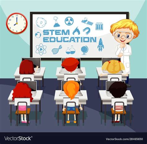Science Teacher And Students In The Classroom Illustration Download A