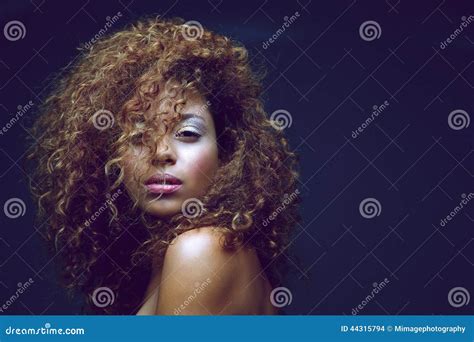 Beautiful Female Fashion Model With Curly Hair Stock Photo Image Of