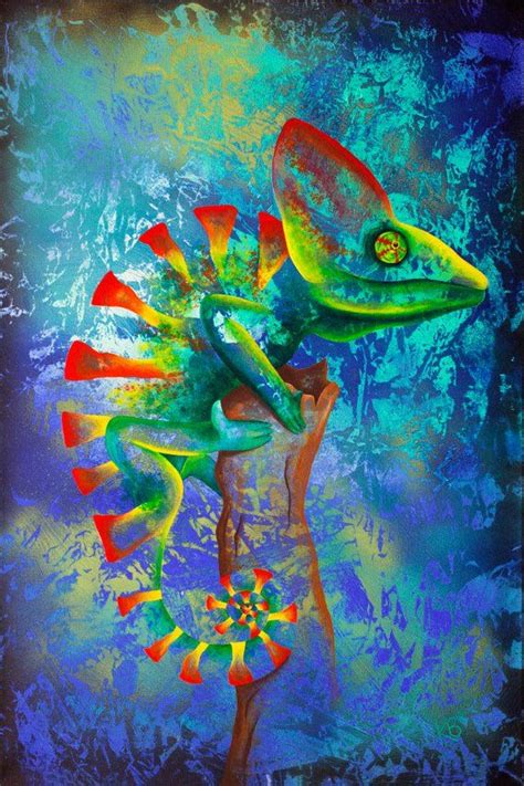Colorful Chameleon Animal Reptile Acrylic Painting Canvas Metal Print