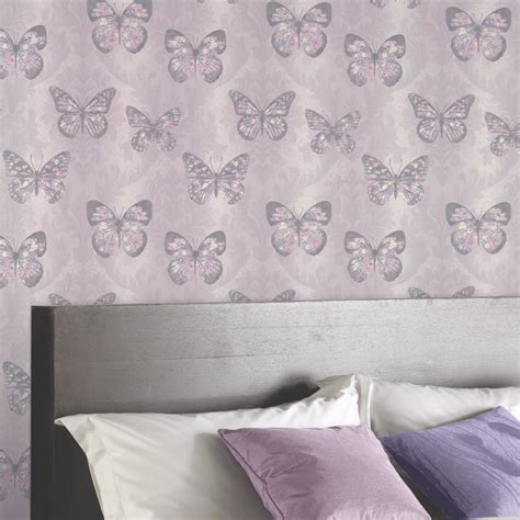 Arthouse Midsummer Damask Pattern Floral Butterfly Motif Glitter