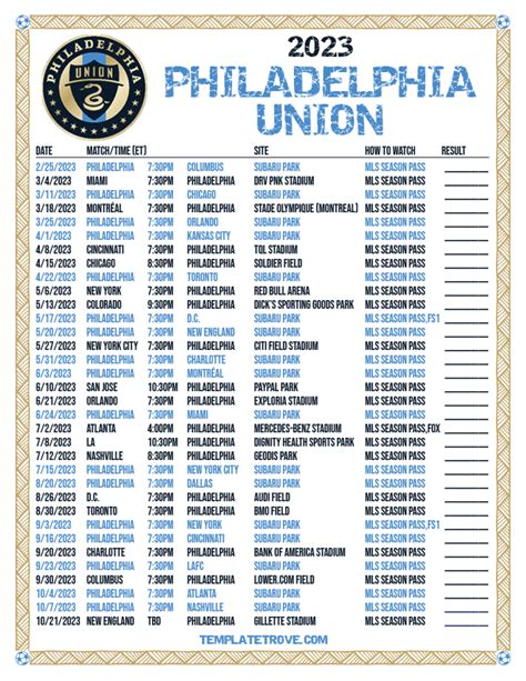 Printable2023 Philadelphia Union Soccer Schedule