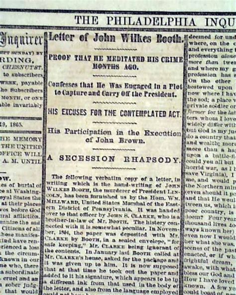 Lincoln Assassination John Wilkes Booths Letter Black Bordered
