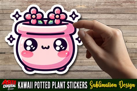 Kawaii Cute Potted Plant Sticker 20 Gráfico por Arte Digital Designs