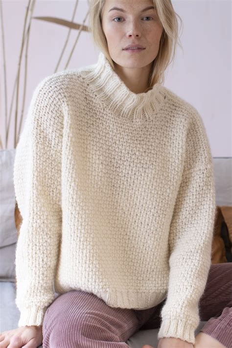 Free Knitting Pattern For A Bulky Sweater With An Upright Collar