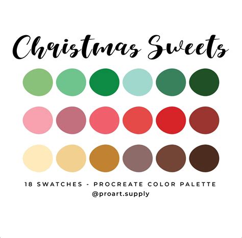 Christmas Sweets Procreate Color Palette Hex Codes Red Green Brown