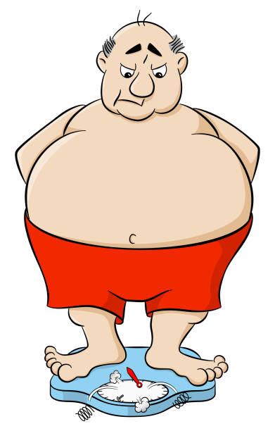 Fat Man Standing Weight Scale Cartoons Illustrations Royalty Free