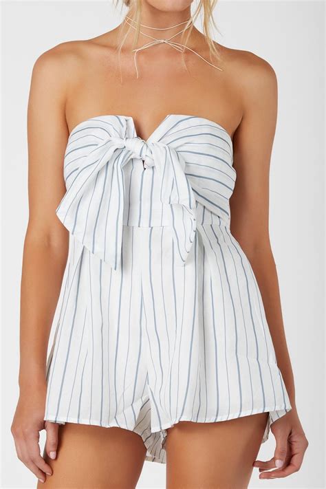 Strapless Tube Romper With Stripe Patterns Throughout Padded Bust With