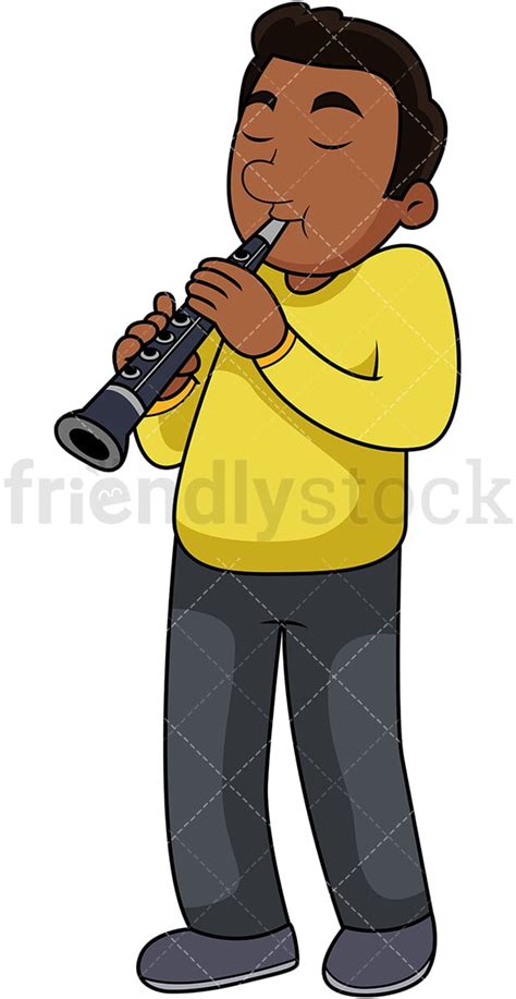 Black Guy Playing The Clarinet Cartoon Vector Clipart