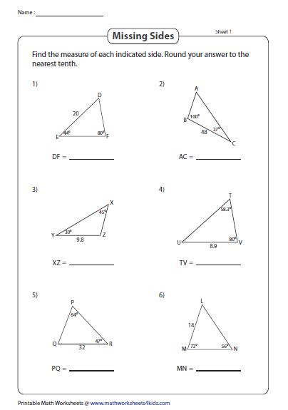 Law Of Sines Worksheet