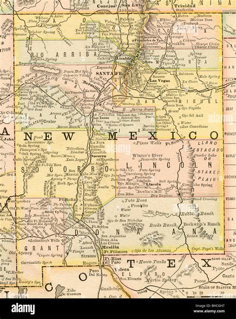 Original Old Map Of New Mexico From 1884 Geography Textbook Stock Photo