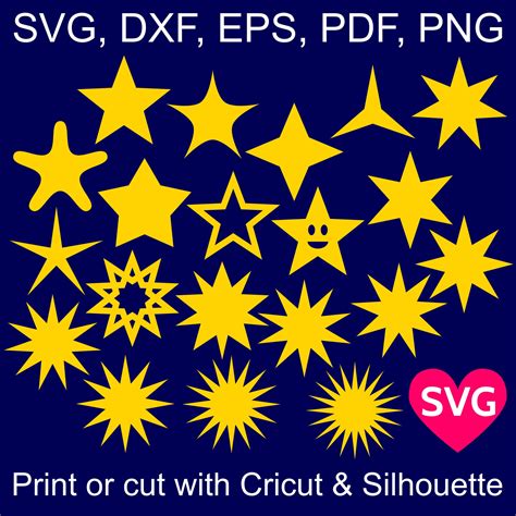 Stars Svg And Png Bundle Digital Download Cutting Filecricutsilhouette