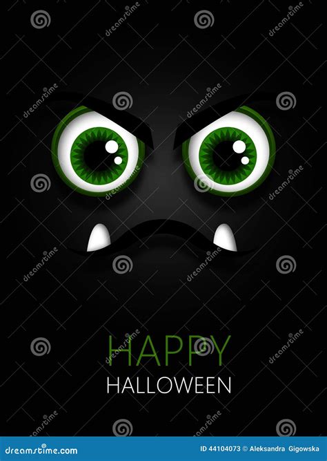 Scary Green Eyes With Halloween Wishes Stock Illustration