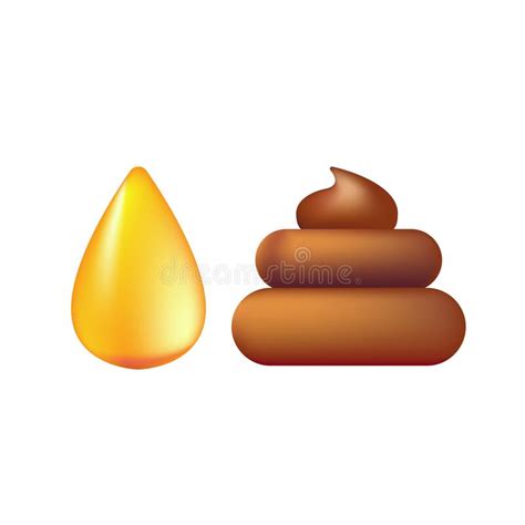 Cute Orange Urine Pee Drop And Poop Icons Isolated On White Background